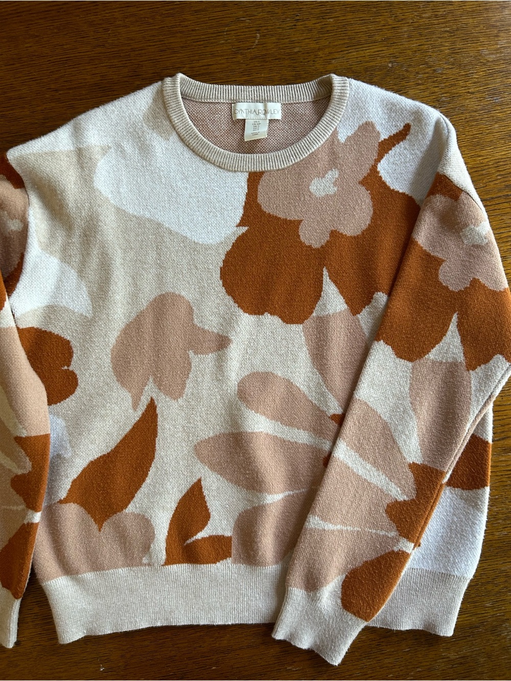 Cynthia Rowley Cream, Tan & Rust Floral Crewneck Sweater